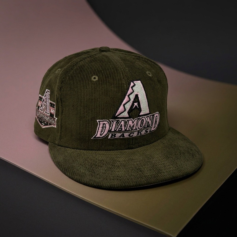 New Era Arizona Diamondbacks 20th Anniversary Corduroy Hat 7 5/8 Olive Pink